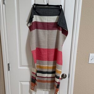 Striped scarf in Pink, Gray & Cream